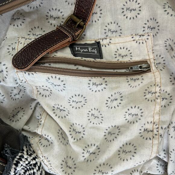 Myra Bag Elliptical Upcycled Canvas & Leather Weekender Bag - Picture 5 of 5